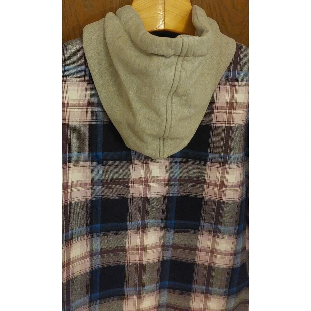 AW Outfitters Mens 1X Hooded Flannel Jacket Plaid Sherpa Lined ZipUp Blue Purple